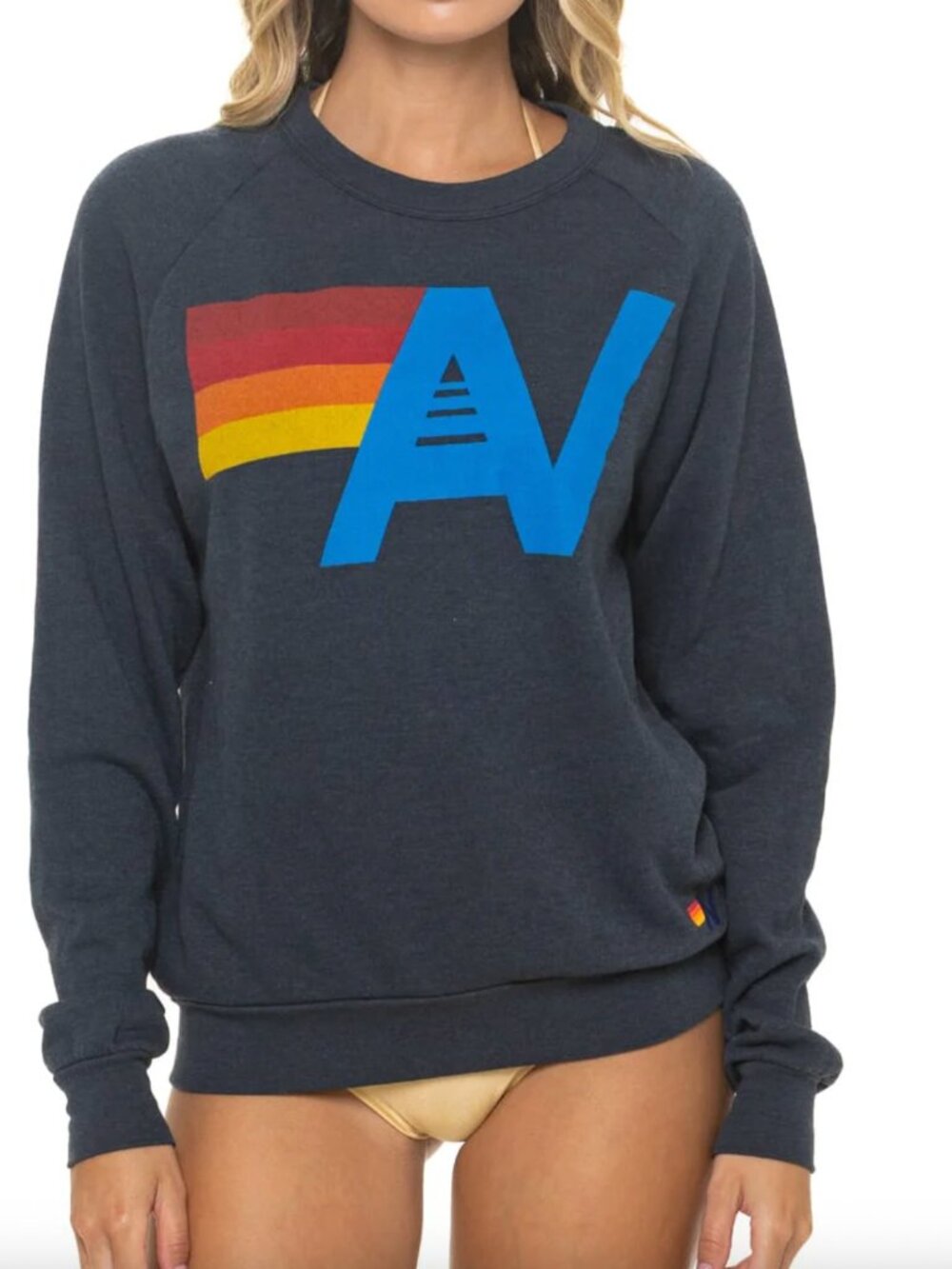 Aviator Nation Sz M Navy Blue Logo Stitch Sweatshirt Relaxed Crewneck